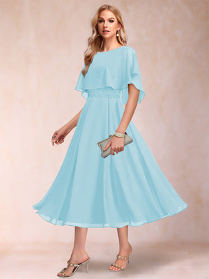 A-Line/Princess Chiffon Scoop Short Sleeves Mother of the Bride Dresses with Shawl