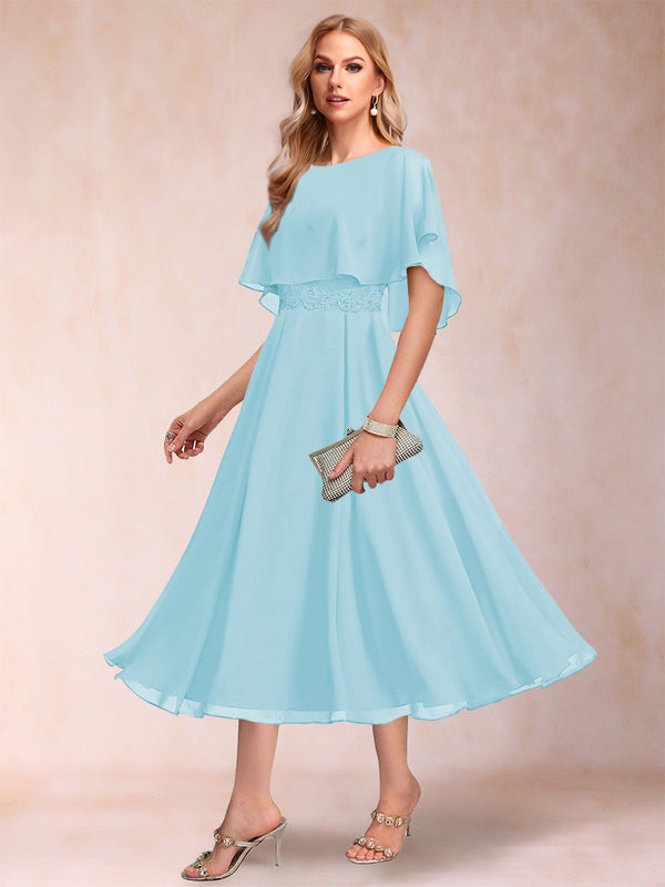 A-Line/Princess Chiffon Scoop Short Sleeves Mother of the Bride Dresses with Shawl