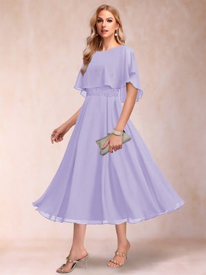 A-Line/Princess Chiffon Scoop Short Sleeves Mother of the Bride Dresses with Shawl