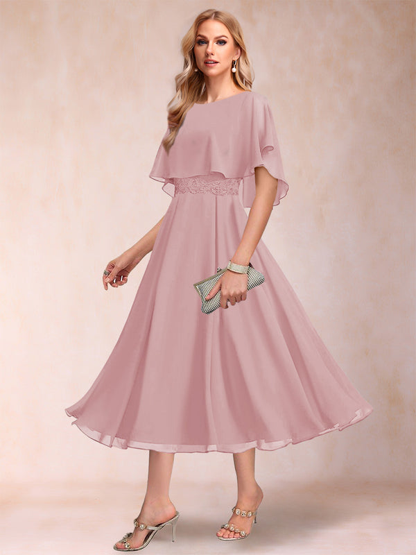 A-Line/Princess Chiffon Scoop Short Sleeves Mother of the Bride Dresses with Shawl