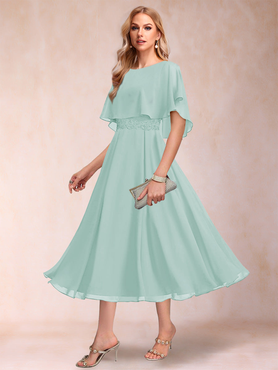 A-Line/Princess Chiffon Scoop Short Sleeves Mother of the Bride Dresses with Shawl