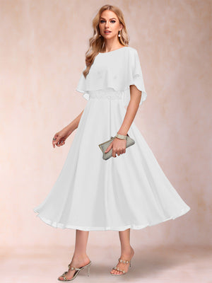 A-Line/Princess Chiffon Scoop Short Sleeves Mother of the Bride Dresses with Shawl