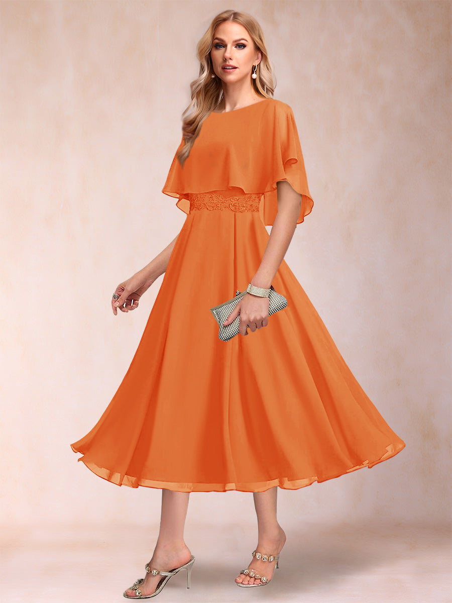 A-Line/Princess Chiffon Scoop Short Sleeves Mother of the Bride Dresses with Shawl