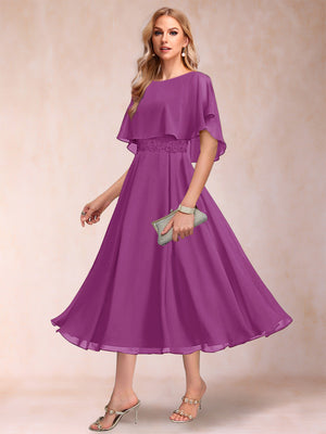 A-Line/Princess Chiffon Scoop Short Sleeves Mother of the Bride Dresses with Shawl