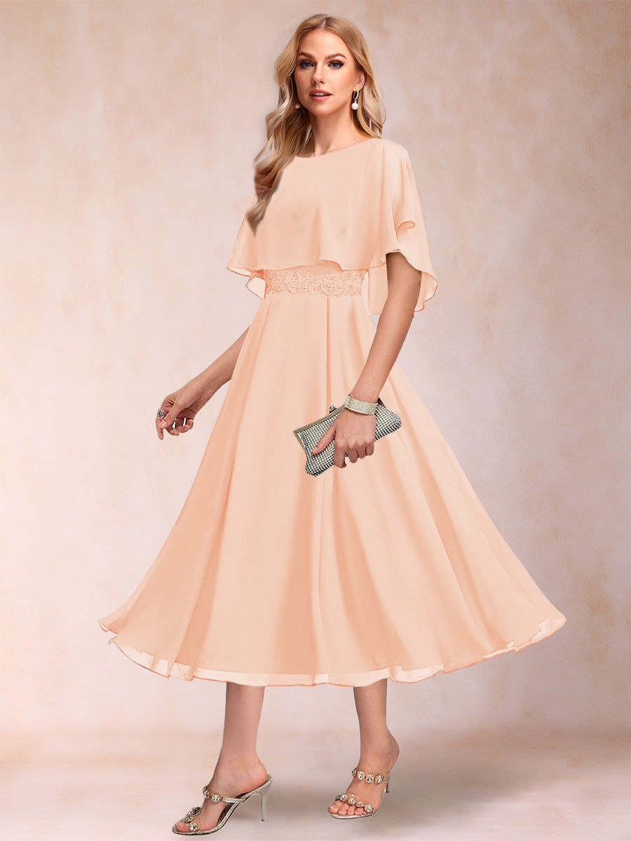 A-Line/Princess Chiffon Scoop Short Sleeves Mother of the Bride Dresses with Shawl