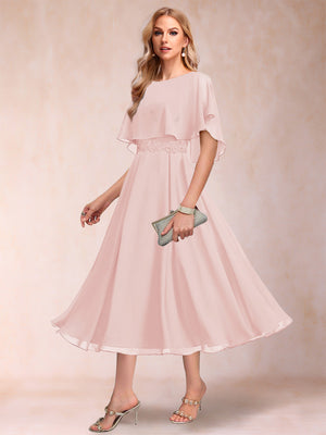 A-Line/Princess Chiffon Scoop Short Sleeves Mother of the Bride Dresses with Shawl