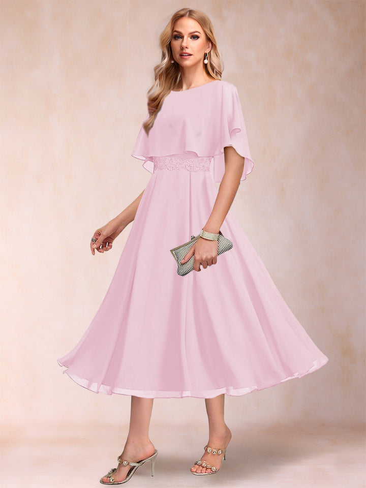 A-Line/Princess Chiffon Scoop Short Sleeves Mother of the Bride Dresses with Shawl