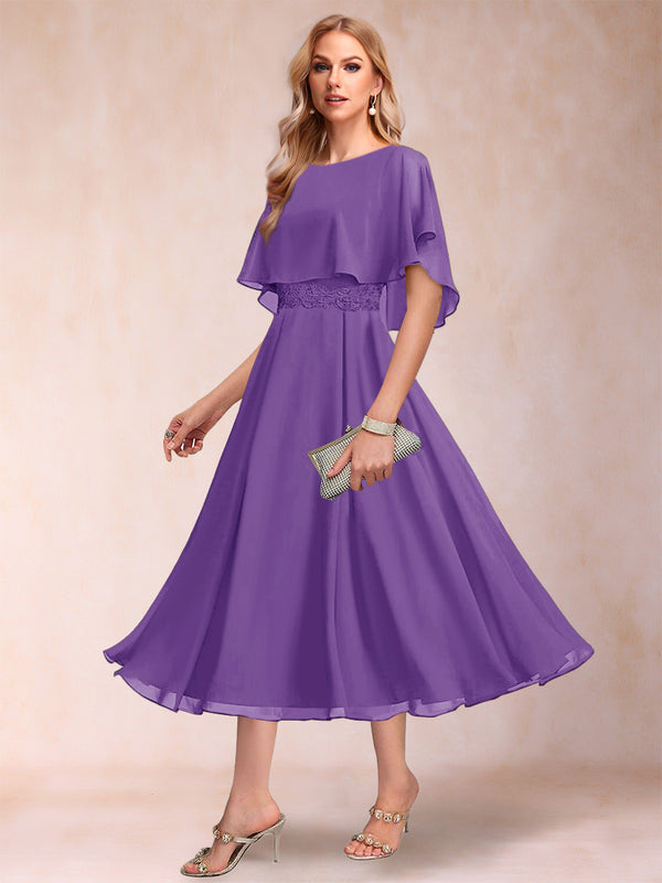 A-Line/Princess Chiffon Scoop Short Sleeves Mother of the Bride Dresses with Shawl