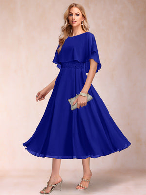 A-Line/Princess Chiffon Scoop Short Sleeves Mother of the Bride Dresses with Shawl
