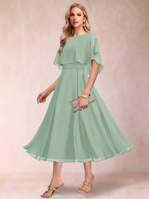 A-Line/Princess Chiffon Scoop Short Sleeves Mother of the Bride Dresses with Shawl