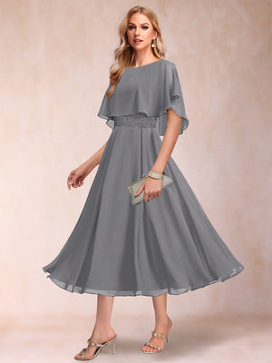 A-Line/Princess Chiffon Scoop Short Sleeves Mother of the Bride Dresses with Shawl