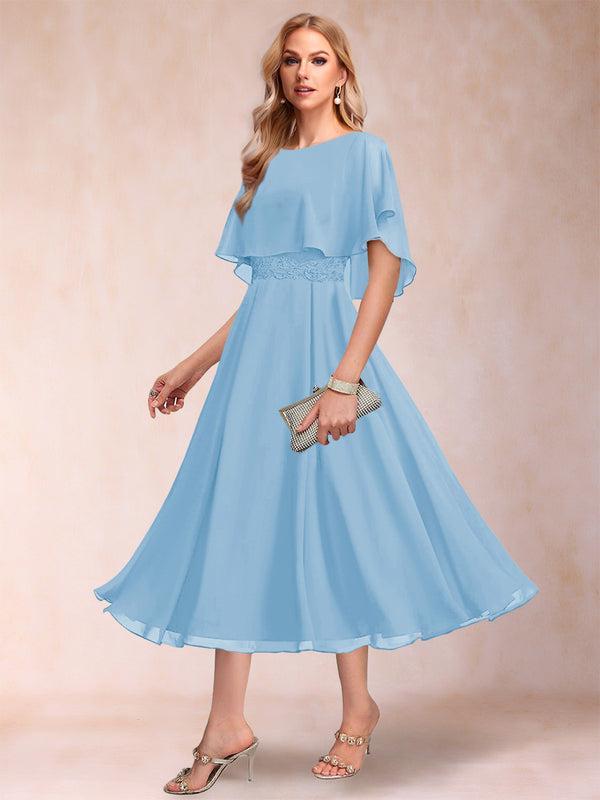 A-Line/Princess Chiffon Scoop Short Sleeves Mother of the Bride Dresses with Shawl