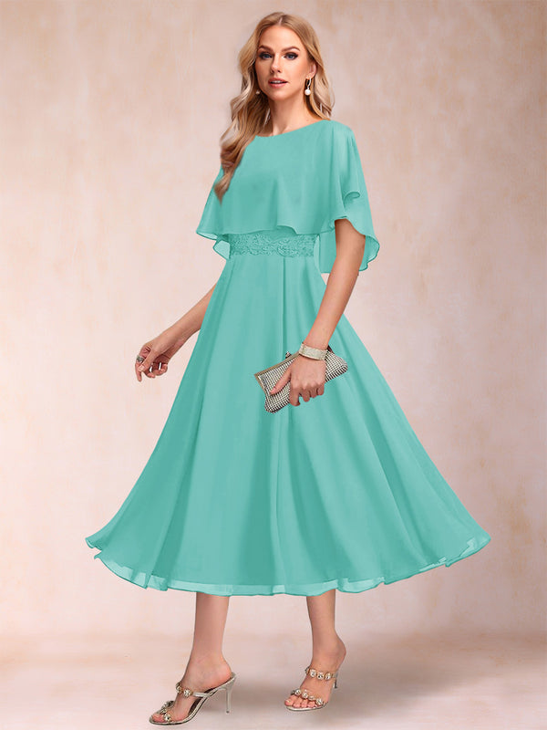 A-Line/Princess Chiffon Scoop Short Sleeves Mother of the Bride Dresses with Shawl