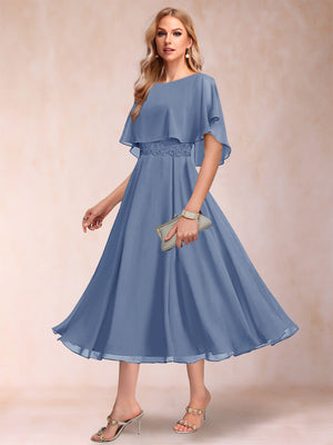 A-Line/Princess Chiffon Scoop Short Sleeves Mother of the Bride Dresses with Shawl