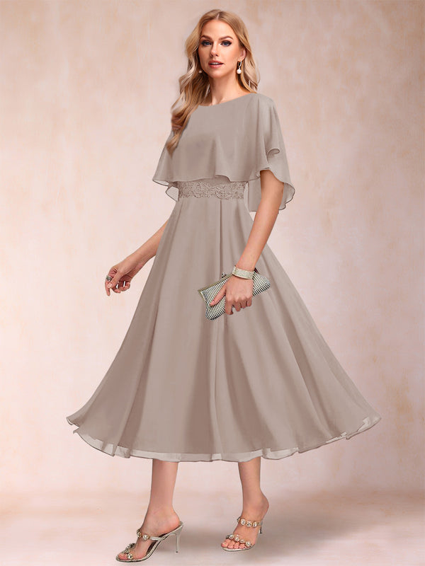 A-Line/Princess Chiffon Scoop Short Sleeves Mother of the Bride Dresses with Shawl