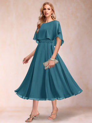A-Line/Princess Chiffon Scoop Short Sleeves Mother of the Bride Dresses with Shawl