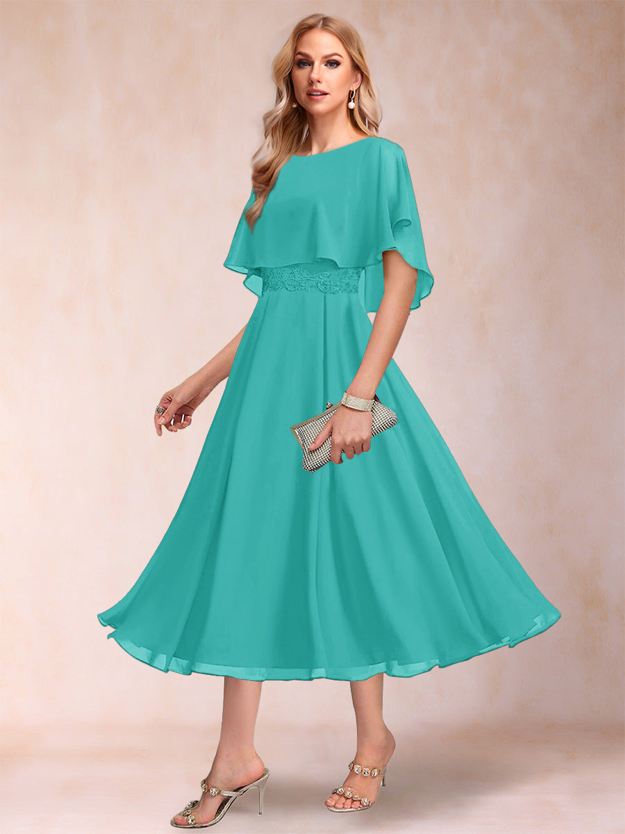 A-Line/Princess Chiffon Scoop Short Sleeves Mother of the Bride Dresses with Shawl
