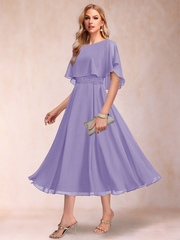 A-Line/Princess Chiffon Scoop Short Sleeves Mother of the Bride Dresses with Shawl