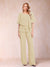 Chiffon V-Neck Half Sleeves 2 Pieces Pantsuits with Rhinestone