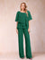 Chiffon V-Neck Half Sleeves 2 Pieces Pantsuits with Rhinestone