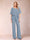 Chiffon V-Neck Half Sleeves 2 Pieces Pantsuits with Rhinestone