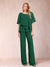 Chiffon V-Neck Half Sleeves 2 Pieces Pantsuits with Rhinestone
