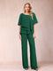 Chiffon V-Neck Half Sleeves 2 Pieces Pantsuits with Rhinestone