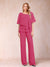 Chiffon V-Neck Half Sleeves 2 Pieces Pantsuits with Rhinestone