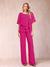 Chiffon V-Neck Half Sleeves 2 Pieces Pantsuits with Rhinestone