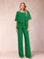 Chiffon V-Neck Half Sleeves 2 Pieces Pantsuits with Rhinestone