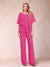 Chiffon V-Neck Half Sleeves 2 Pieces Pantsuits with Rhinestone