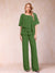 Chiffon V-Neck Half Sleeves 2 Pieces Pantsuits with Rhinestone