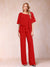 Chiffon V-Neck Half Sleeves 2 Pieces Pantsuits with Rhinestone