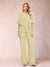 Chiffon V-Neck Half Sleeves 2 Pieces Pantsuits with Rhinestone