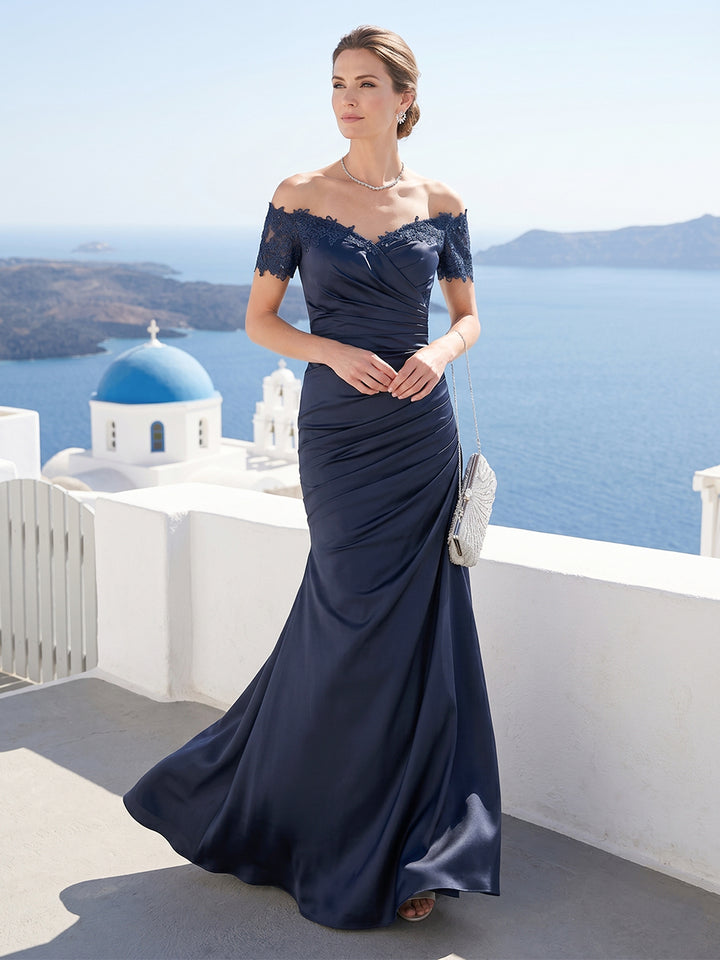 Trumpet/Mermaid Off-the-Shoulder Short Sleeves Mother of the Bride Dresses Applique