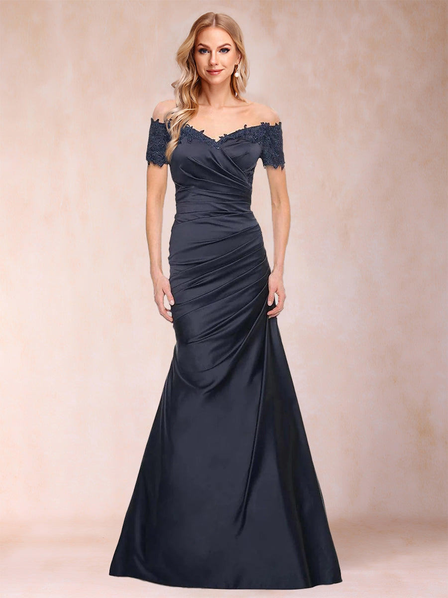 Trumpet/Mermaid Off-the-Shoulder Satin Mother of the Bride Dresses with Applique & Beading