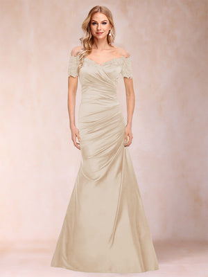 Trumpet/Mermaid Off-the-Shoulder Short Sleeves Mother of the Bride Dresses Applique