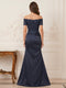 Trumpet/Mermaid Off-the-Shoulder Short Sleeves Sweep Train Mother of the Bride Dresses With Applique