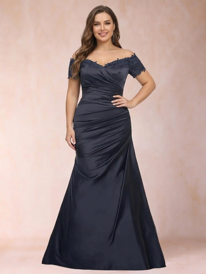 Trumpet/Mermaid Off-the-Shoulder Short Sleeves Plus Size Mother of the Bride Dresses Applique