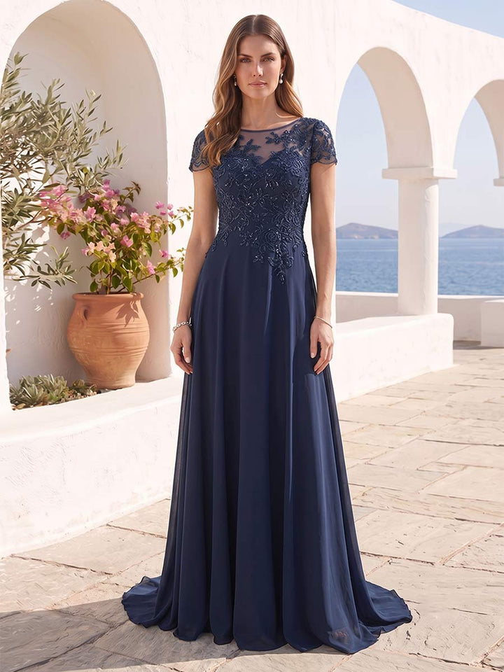 A-Line/Princess Scoop Short Sleeves Mother of the Bride Dresses with Applique