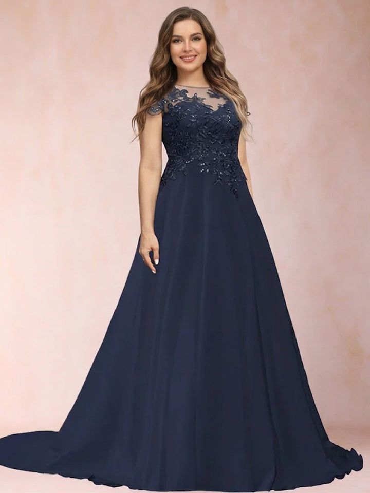 A-Line/Princess Scoop Short Sleeves Plus Size Mother of the Bride Dresses with Applique
