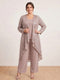 Chiffon Scoop Long Sleeves 3 Pieces Plus Size Pantsuits with Sequins & Jacket