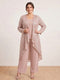 Chiffon Scoop Long Sleeves 3 Pieces Plus Size Pantsuits with Sequins & Jacket