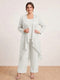 Chiffon Scoop Long Sleeves 3 Pieces Plus Size Pantsuits with Sequins & Jacket