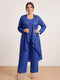 Chiffon Scoop Long Sleeves 3 Pieces Plus Size Pantsuits with Sequins & Jacket