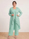 Chiffon Scoop Long Sleeves 3 Pieces Plus Size Pantsuits with Sequins & Jacket