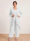 Chiffon Scoop Long Sleeves 3 Pieces Plus Size Pantsuits with Sequins & Jacket