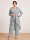 Chiffon Scoop Long Sleeves 3 Pieces Plus Size Pantsuits with Sequins & Jacket