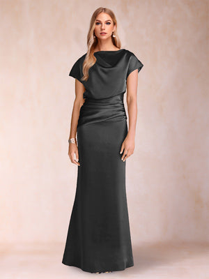 Sheath/Column Scoop Short Sleeves Mother of the Bride Dresses with Ruched