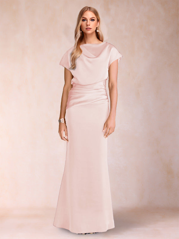 Sheath/Column Scoop Short Sleeves Mother of the Bride Dresses with Ruched